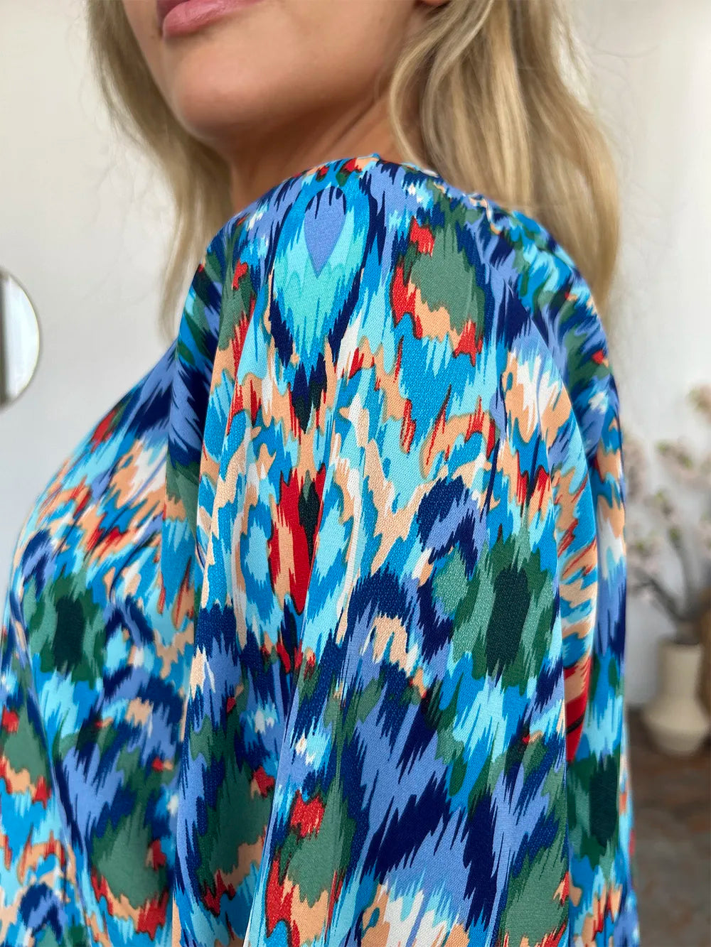 Double Take Full Size Printed Balloon Sleeve Blouse - kinko