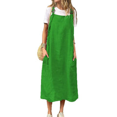 Summer Women's Adjustable Shoulder Strap Casual Cotton And Linen Dress - kinko
