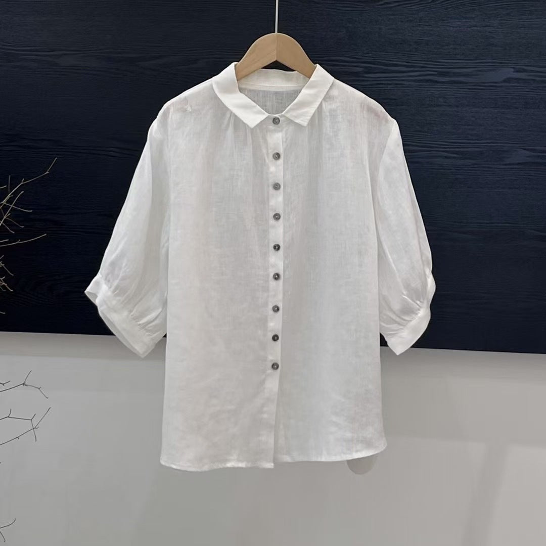 Artistic Versatile Breathable Solid Color Linen Women's Shirt - kinko