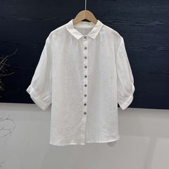 Artistic Versatile Breathable Solid Color Linen Women's Shirt - kinko