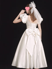 French Light Wedding Dress Satin Vintage Trip Shoot Bridal Gown Dress - kinko