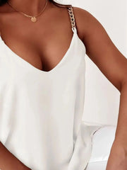 Chain Strap V-Neck Tank Top - kinko