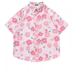 Women's Design Retro Hong Kong Style Printed Short-sleeved Shirt - kinko