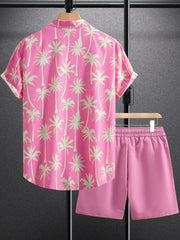 Men's Palm Tree Print Top and Shorts Summer Set - kinko