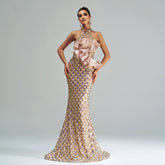 Halter Sequined Mermaid Evening Dress - kinko