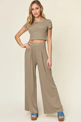 Double Take Full Size Round Neck Top and Pants Set - kinko