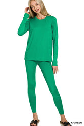 Zenana Microfiber Round Neck Top and Leggings Set - kinko