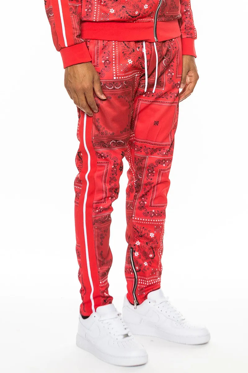 WEIV Men's Full Size Drawstring Paisley Bandana Print Track Pants Plus Size - kinko
