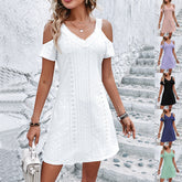 New Off-shoulder Short-sleeved Dress Fashion Summer Slimming A-line Dresses Casual Holiday Beach Dress For Womens Clothing - kinko