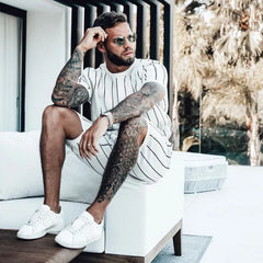 Men's Full Size Striped Casual Top and Shorts Summer Set Plus Size - kinko
