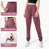Zipper Pocket High Waist Running Pants Women's Peach Hip Fitness Trousers - kinko