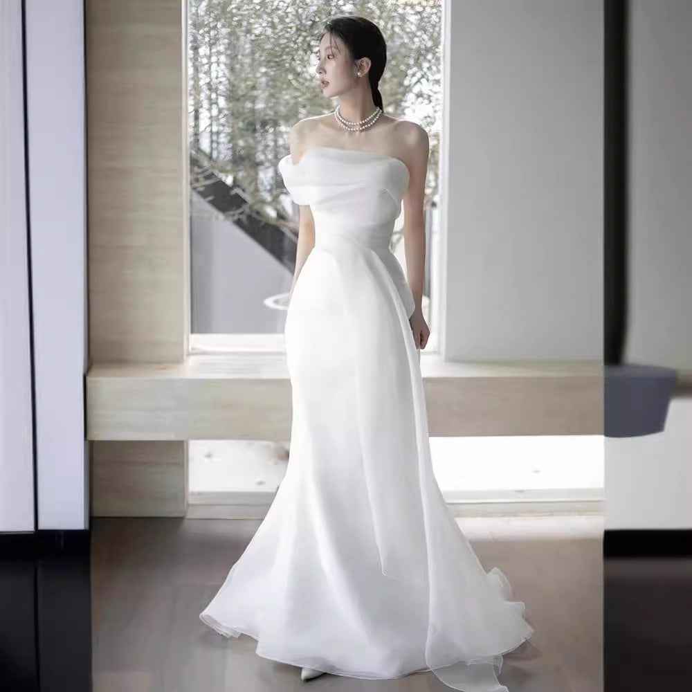 French Off-shoulder Light Wedding Dress Bride - kinko