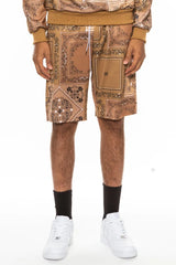 WEIV Men's Full Size Drawstring Paisley Bandana Print Shorts Plus Size - kinko