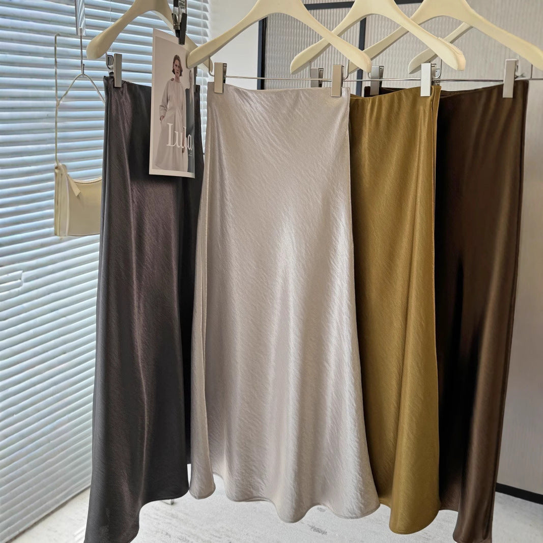 Simple Graceful Draping Acetate Satin Fishtail Skirt For Women - kinko