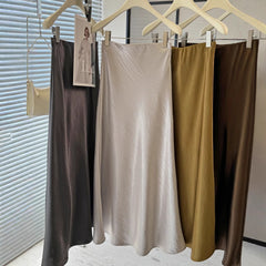 Simple Graceful Draping Acetate Satin Fishtail Skirt For Women - kinko