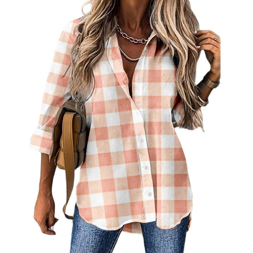 Casual Printing Lapel Collar Half Sleeve Women's Shirt - kinko