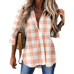 Casual Printing Lapel Collar Half Sleeve Women's Shirt - kinko