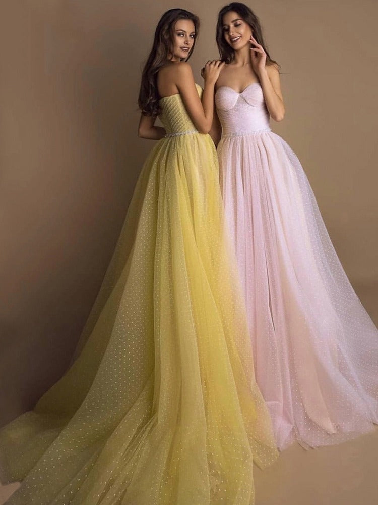 Evening Gown Tube Top Retro Lantern Sleeve Light Yarn - kinko