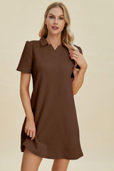 Double Take Full Size Texture Short Sleeve Dress - kinko