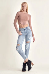RISEN Distressed Slim Cropped Jeans - kinko