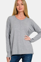 Zenana Front Seam Round Neck Sweater - kinko