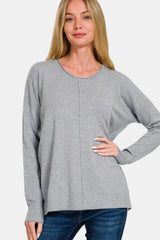 Zenana Front Seam Round Neck Sweater - kinko