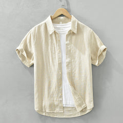 Comfortable Breathable Cotton And Linen Lapel Short Sleeve Shirt - kinko