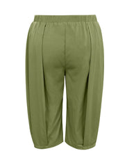Plus Size Wide Leg Pleated Detail Cropped Pants - kinko