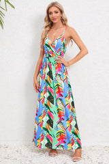 Printed Surplice Maxi Cami Dress - kinko