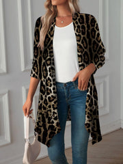 Leopard Print Long Open Front Cardigan - kinko
