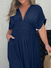 Full Size Deep V-Neck Maxi Dress with Side Slit Plus Size - kinko