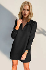 Double Take Textured Quarter Zip Long Sleeve Dress - kinko