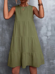 Tiered Round Neck Sleeveless Mini Tank Dress - kinko