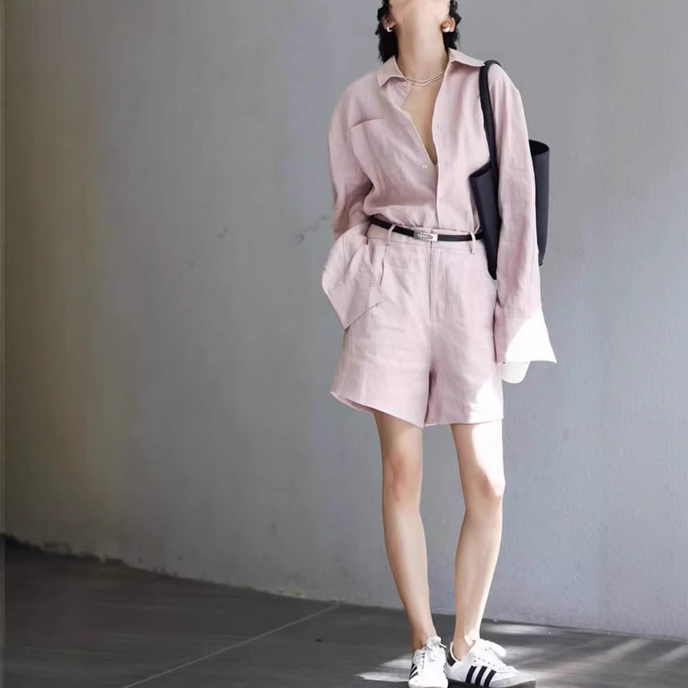 Cotton Linen Linen Top And Shorts Two-piece Set For Women - kinko