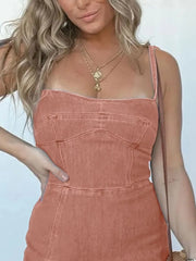 Full Size Slit Square Neck Denim Dress Plus Size - kinko