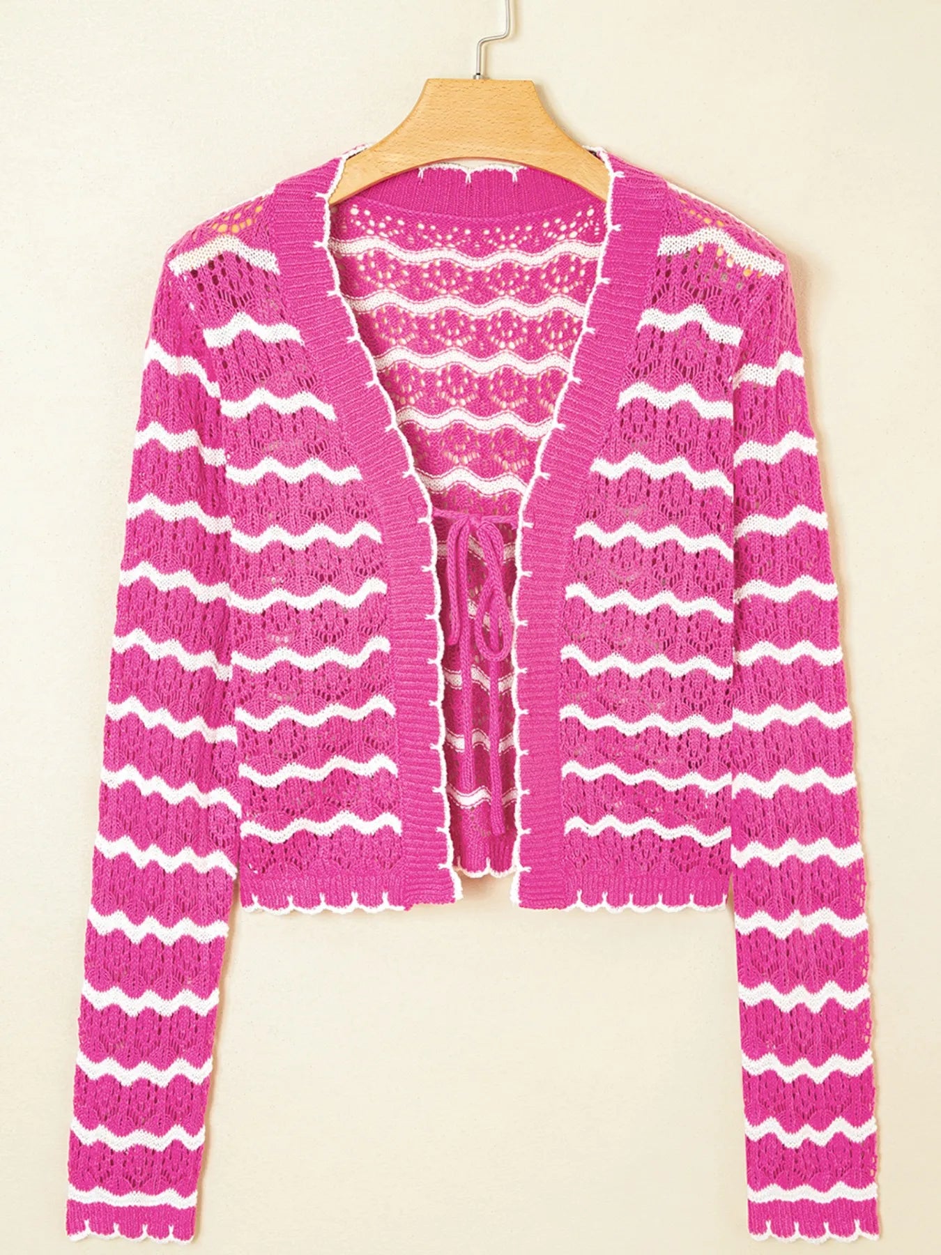 Striped Crochet Tie-Front Cardigan - kinko