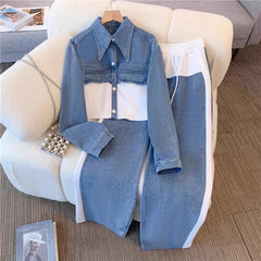 Two Pieces Stitching Suit Casual Suit Denim - kinko