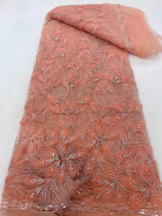 Ribbon Flower Beaded Tulle Lace Fabric Cocktail Party Occasion Evening Dress Embroidered Cloth Lace - kinko