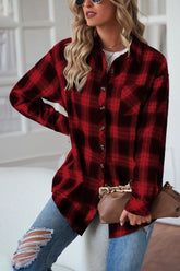 Plaid Button Up Dropped Shoulder Outerwear - kinko