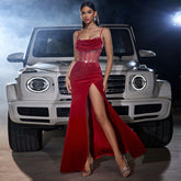 Rhinestone Velvet Pendant Collar Sling Banquet Party Dress - kinko