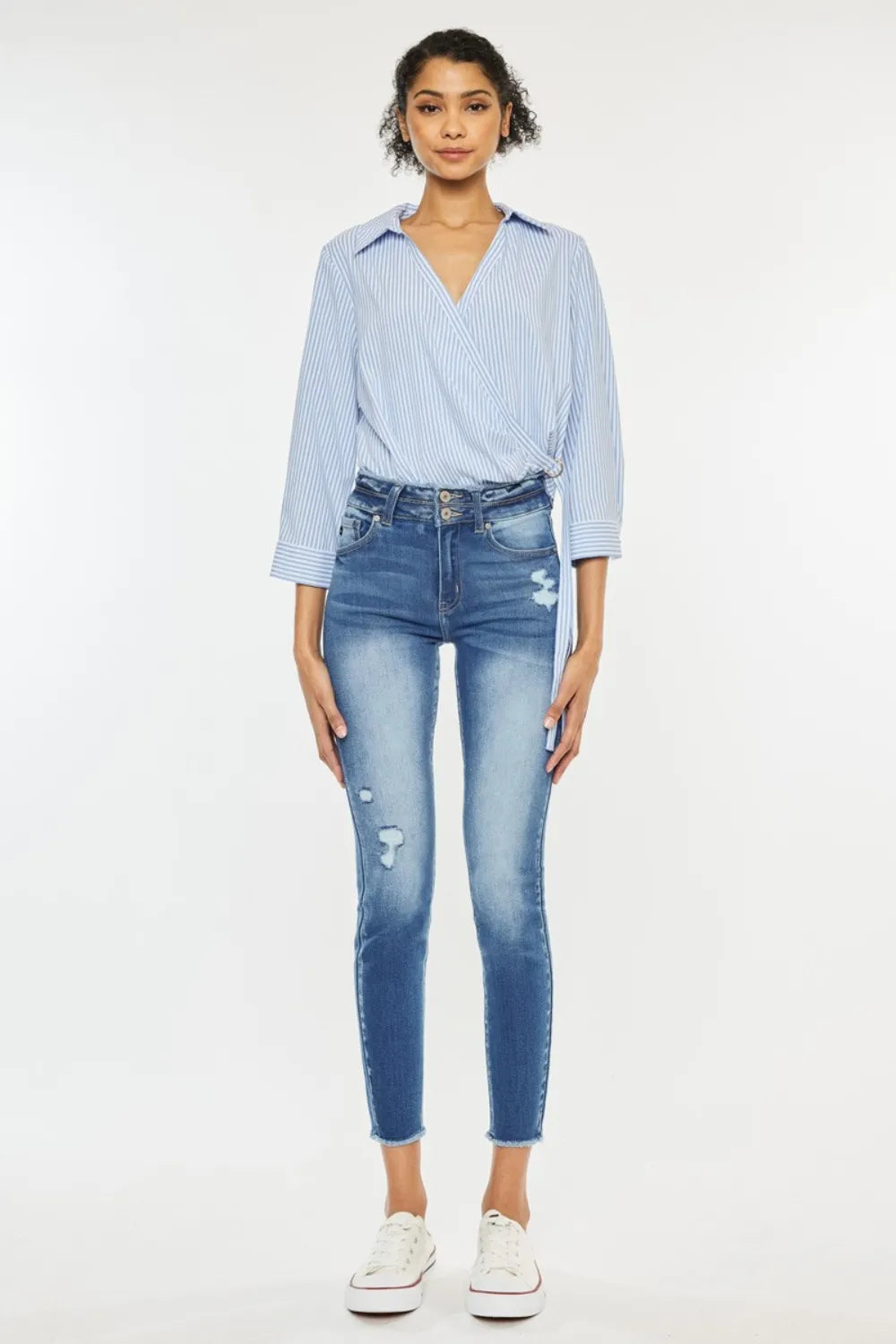 Kancan Distressed Raw Hem High Waist Jeans - kinko