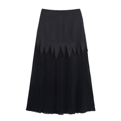 Acetate Satin Chiffon Slimming Patchwork Pleated Skirt - kinko