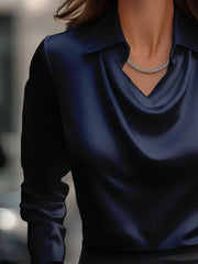 Full Size Collared Neck Long Sleeve Blouse Plus Size - kinko