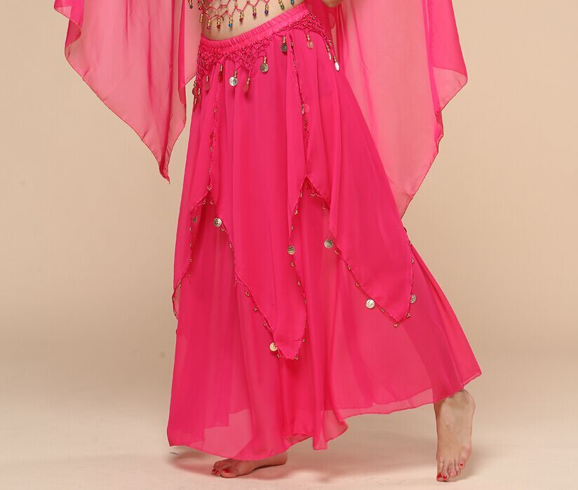 Belly Dance Hanging Coin Skirt Chiffon Big Hem Dress - kinko