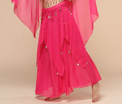 Belly Dance Hanging Coin Skirt Chiffon Big Hem Dress - kinko