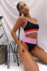 Color Block Spaghetti Strap Two-Piece Swim Set - kinko
