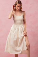 SO ME Smocked Sleeveless Casual Everyday Dress With Slit - kinko