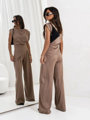 Slit Ruched Top and Wide Leg Pants Set - kinko