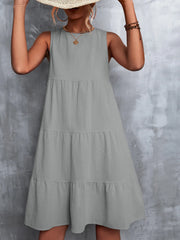 Tiered Round Neck Sleeveless Mini Tank Dress - kinko