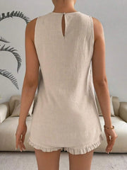 Lace Detail Round Neck Tank and Shorts Set - kinko